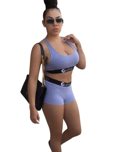 Sporty Print Bra Top and Shorts Set