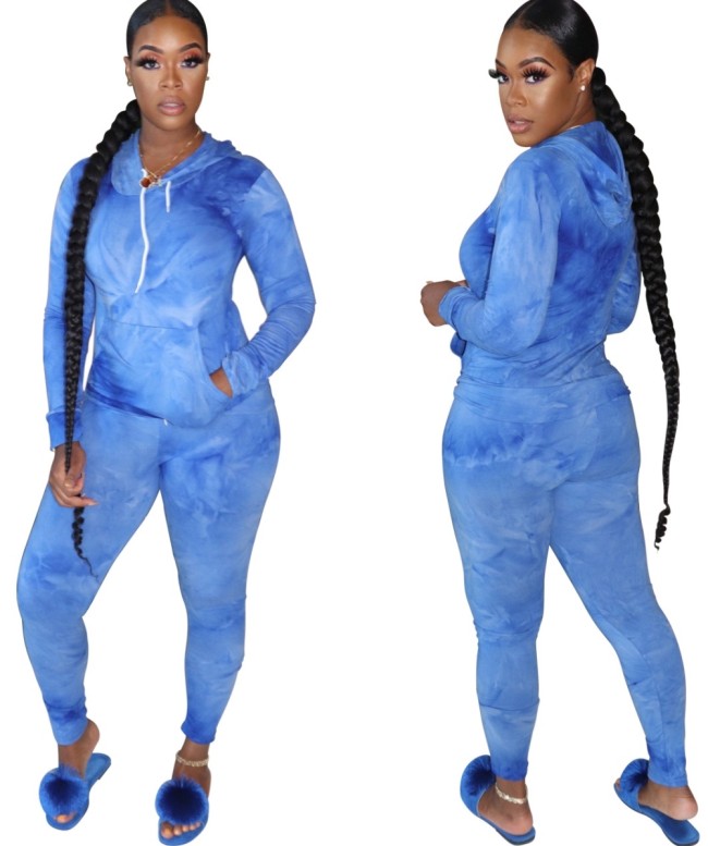 Fitted Tie Dye Hooded Two Piece Pants Set