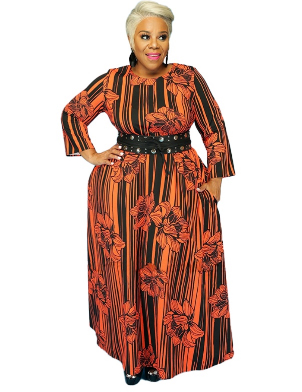 long sleeve striped maxi dress