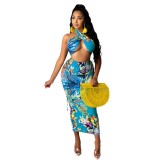 Floral Crop Top and Cutout Bodycon Skirt Set
