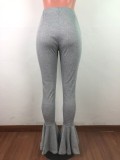 Solid Color High Waist Ruffle Bottom Pants