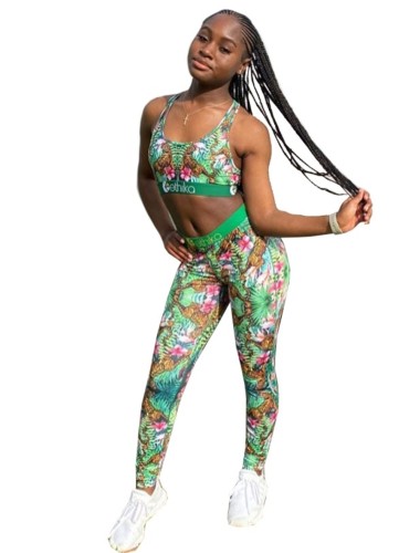 Print Bra Top and Legging Fitness Outfits