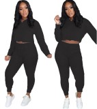 Solid Casual Crop Top & Leggings Two Piece