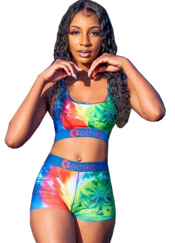 Print Fitness Bra Top and Shorts Set