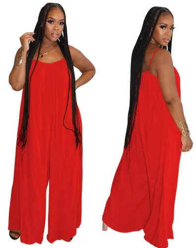 Sexy Solid Spaghetti Straps Wide Leg Jumpsuit