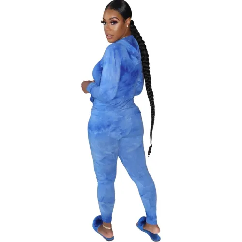 Fitted Tie Dye Hooded Two Piece Pants Set