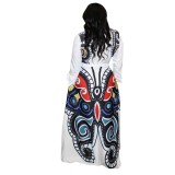Plus Size Long Sleeve African Print Button Maxi Dress