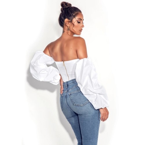 Off Shoulder Sexy Crop Top with Bubble Sleeves