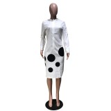Dot Print White Long Sleeve Shirt Dress
