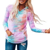 Tie Dye Long Sleeve Hooded T Shirt