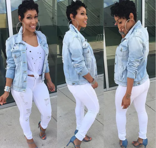 Plus Size Ripped Light Blue Denim Jacket