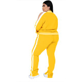 Plus Size Yellow Cold Shoulder Zipper Slit Sweatsuits