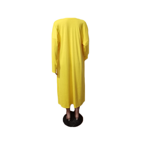 Solid Yellow Drop Shoulder  Long Cardigan