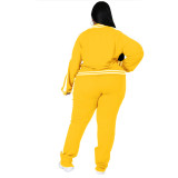 Plus Size Yellow Cold Shoulder Zipper Slit Sweatsuits