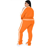 Plus Size Orange Cold Shoulder Zipper Slit Sweatsuits