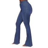 Plus Size Blue High Waist Flare Jeans