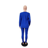 Solid Blue Casual Sportswear Three Piece Set