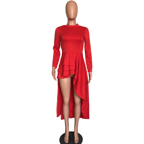 Red High Low Irregular Layered Dress Top