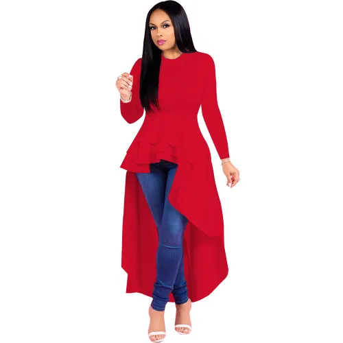 Red High Low Irregular Layered Dress Top