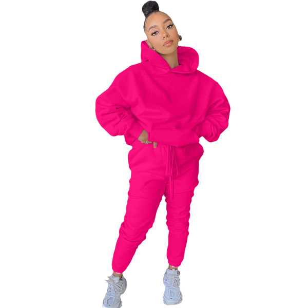 Hot Pink Drawstring Warm Hooded Tracksuit On Sale For US$ 9.06 - www.lover-pretty.com