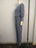 Knit Gray Leisure Two Piece Pants Set