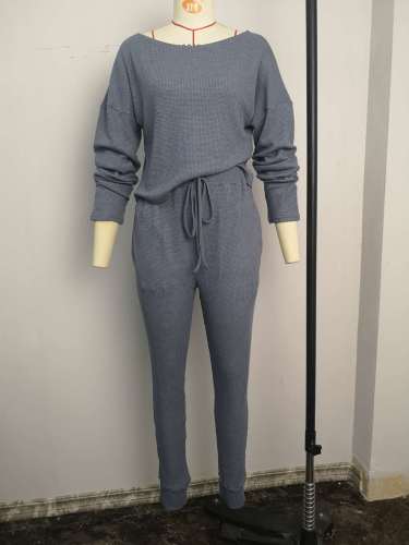 Knit Gray Leisure Two Piece Pants Set