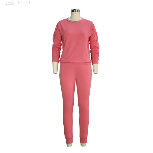 Plain Pink Sweatshirt and Sweatpants Set