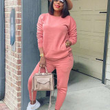 Plain Pink Sweatshirt and Sweatpants Set