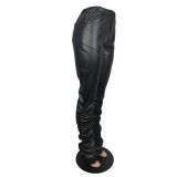 Black High Waist PU Leather Stack Pants