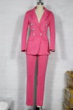 Pink Solid Blazer and Pants Two Piece Set
