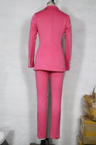 Pink Solid Blazer and Pants Two Piece Set