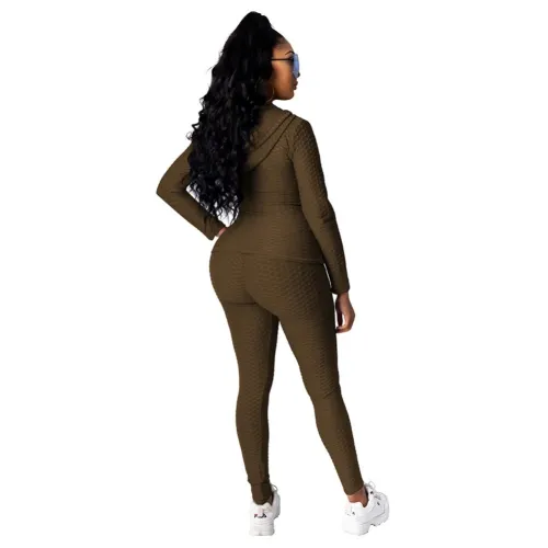 Textured Jogging Zipper Hooded Tracksuit