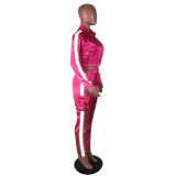 Silky Hot Pink Side Pocketed Two Piece Pants Set