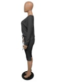 Black Solid Loose Top & Drawstring Shorts Set