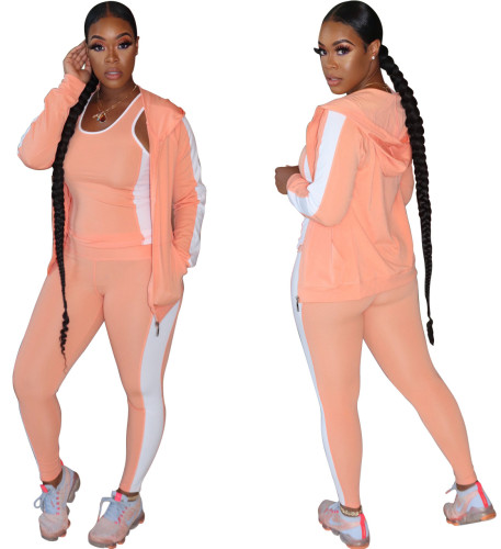 Contrast Panel 3PCS Hooded Tracksuit