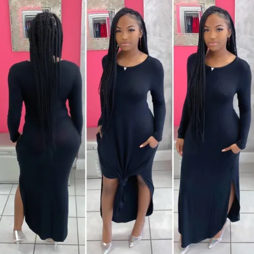 Pink Side Slit Curve Hem Lond Dress