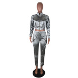 Silky Gray Side Pocketed Two Piece Pants Set