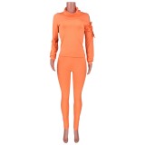 Orange Hollow Out Top and Pants Set