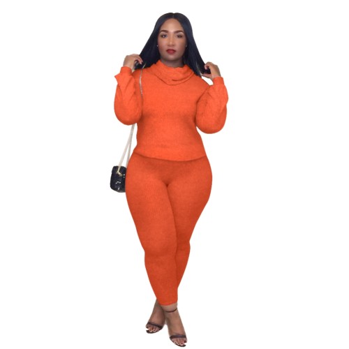 Orange Hollow Out Top and Pants Set