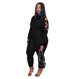 Black Hollow Out Top and Pants Set