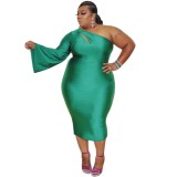 Plus Size Green One Shoulder Cutout Midi Dress