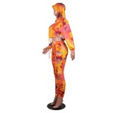 Tie Dye Hooded Crop Top and Pants Two Piece Set