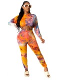 Tie Dye Hooded Crop Top and Pants Two Piece Set