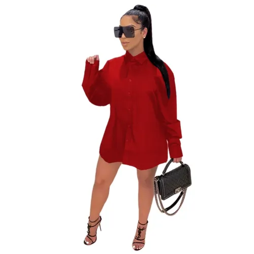 Red Back Letter Printed Blouse Dress