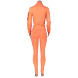 Orange Hollow Out Top and Pants Set