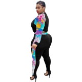 Plus Size Print Tight Two Piece Pants Set