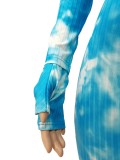 Tie Dye Blue Long Sleeve Zip Up Slinky Jumpsuit