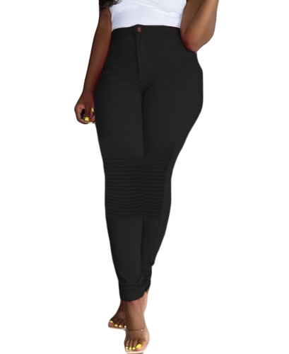 Solid Color Ruched Detail High Waist Tight Pants