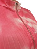Tie Dye Pink Long Sleeve Zip Up Slinky Jumpsuit