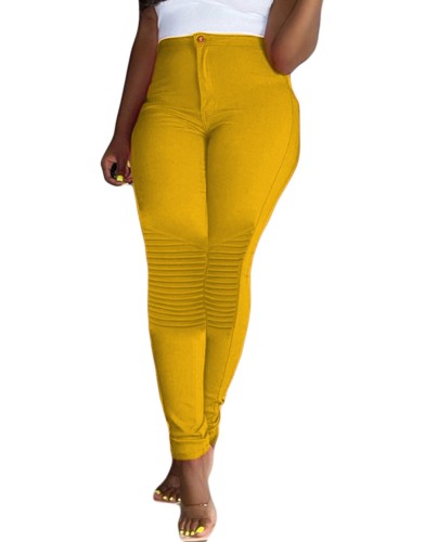 Solid Color Ruched Detail High Waist Tight Pants
